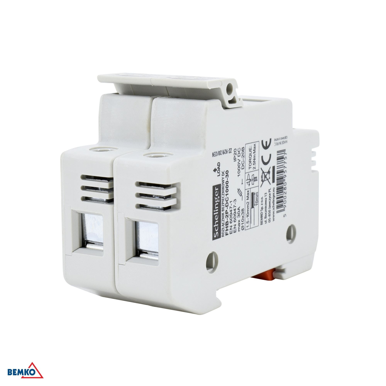 Schelinger Sicherungshalter 2-Polig Fuse Base für 2x Einsätze 10x38 1000V DC max. 32A A13-FHB-2P-DC1000-32