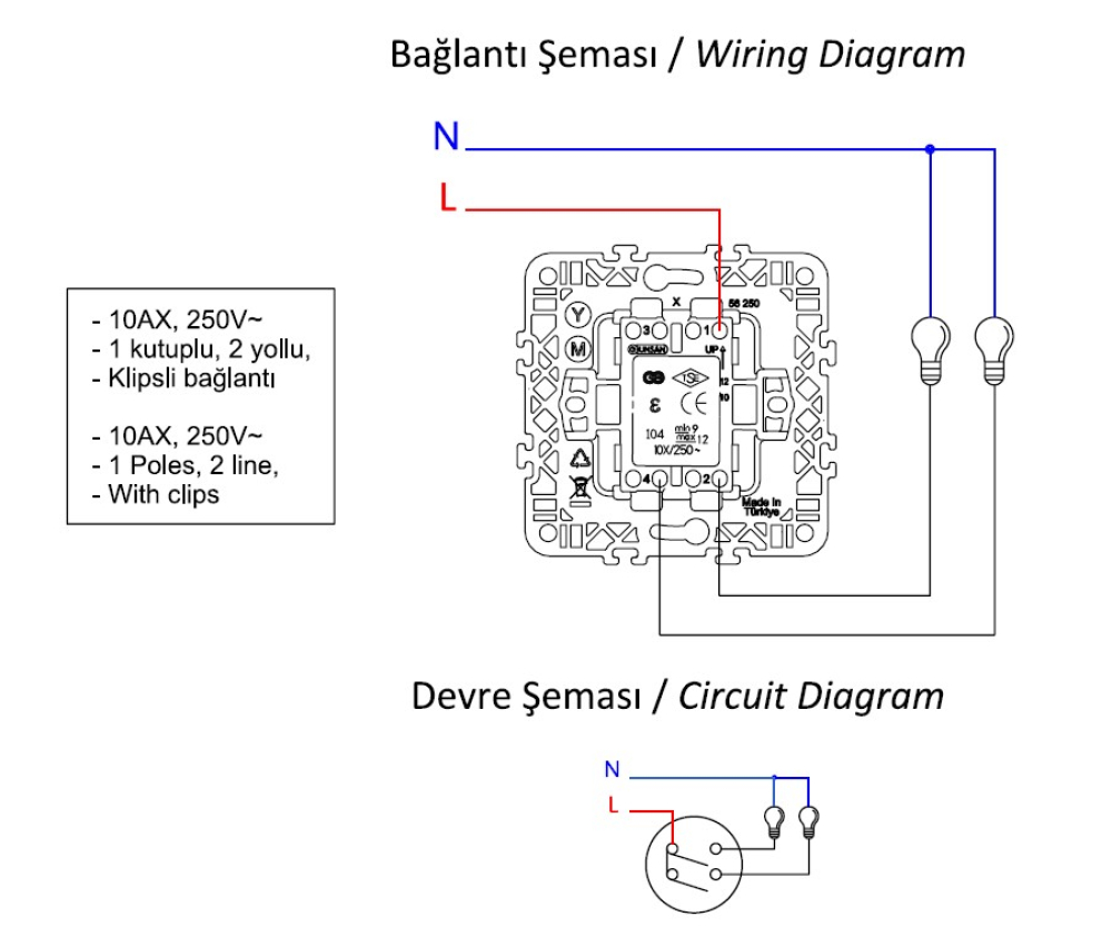 Gunsan Moderna 2-fach Schalter Ein-/Ausschalter mit Beleuchtung Unterputz Weiss