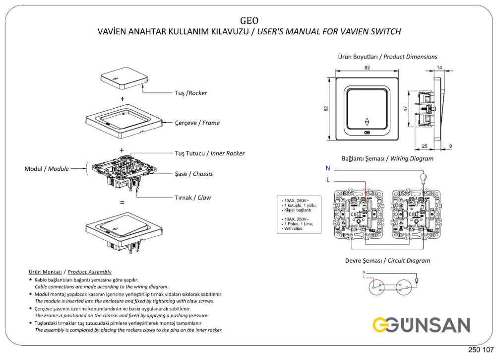 Gunsan Visage Schalter Wechselschalter Unterputz Weiss Schraubenanschluß