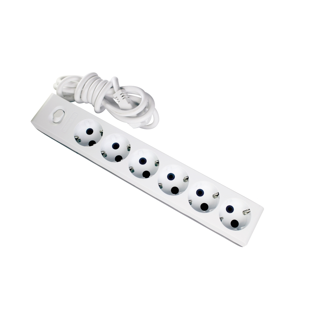 Gunsan Steckdosenleiste 6-fach weiss 2m mit Schalter und erhöhtem Berührungsschutz