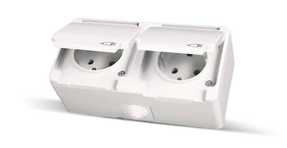 Gunsan IP54 2-fach Steckdose Kombisteckdose Feuchtraum Aufputz 10A Weiss Zweifach