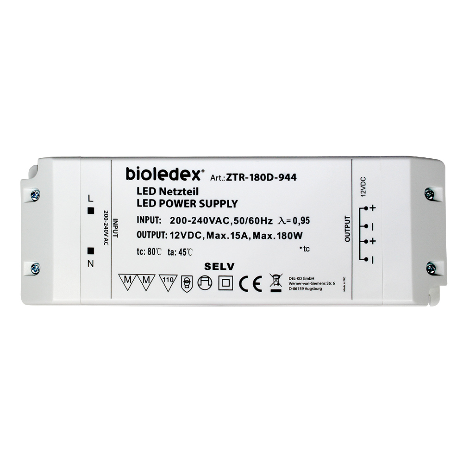 Bioledex 180W 12V DC LED Trafo Netzteil max. 15A Transformator