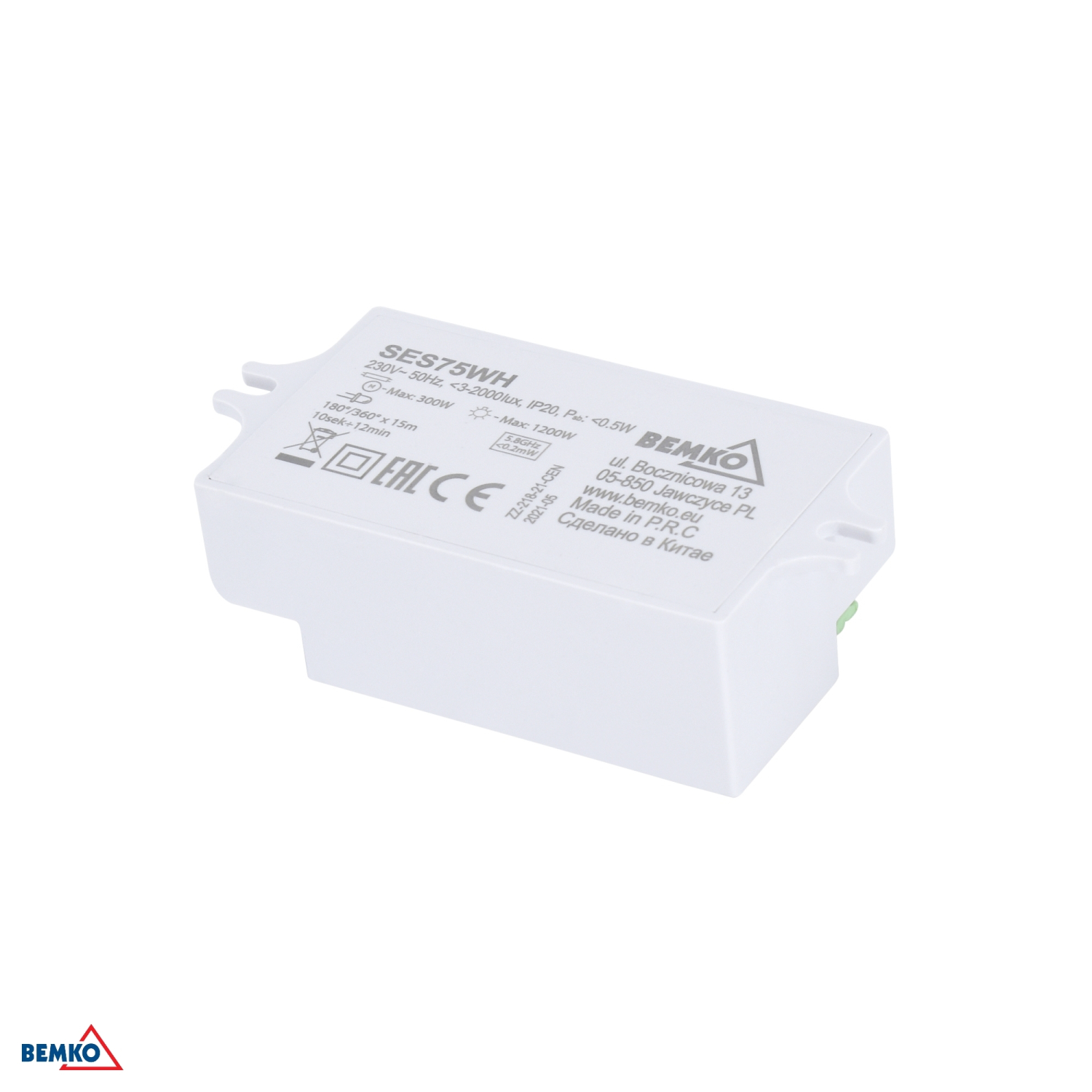 Bemko Mikrowellen Bewegungsmelder mit Sonde 360° 1200/300W IP20 B51-SES75WH
