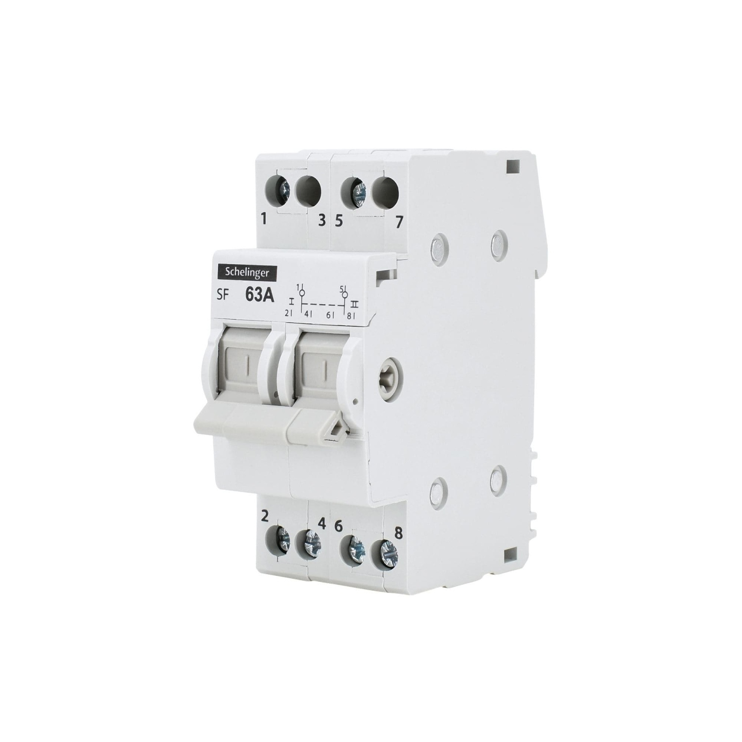 Schelinger Wahlschalter - Modularer Umschalter I-0-II 1-0-2 63A 2-polig A11-SF-2P-063