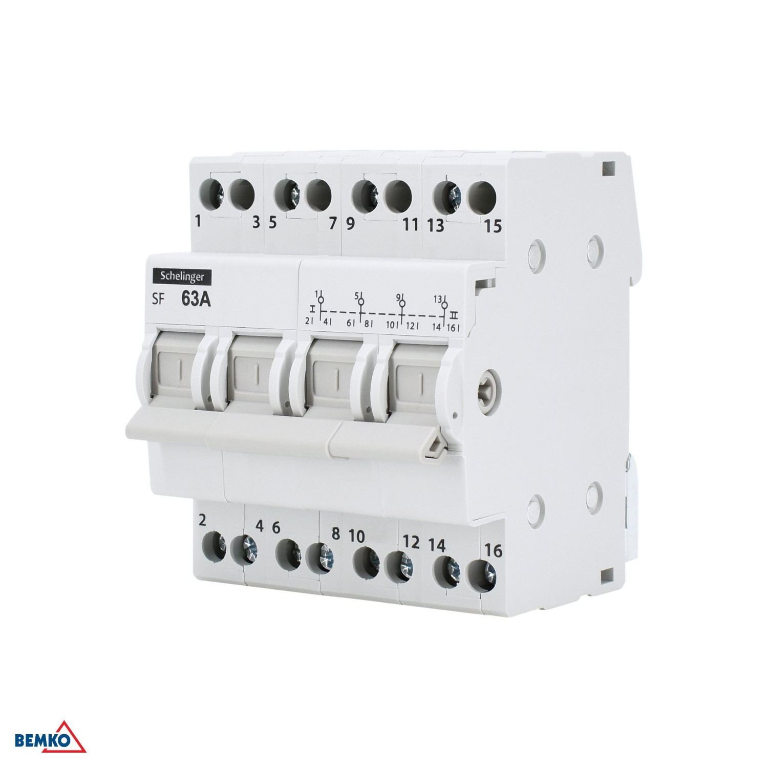Schelinger Wahlschalter 63A 4-polig - Modularer Umschalter I-0-II 1-0-2 A11-SF-4P-063