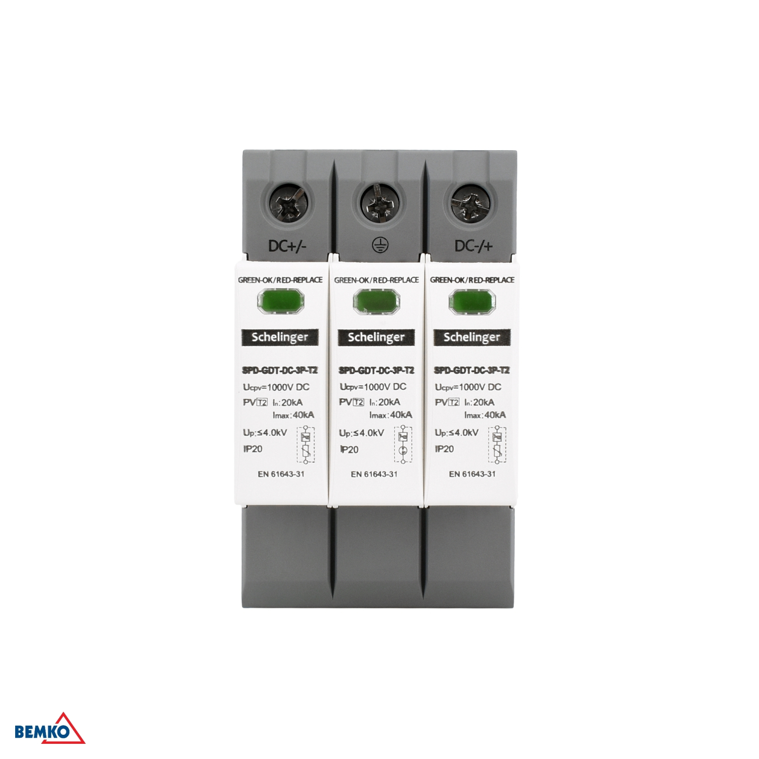 Schelinger Überspannungsschutz 3P 20kA DC 1000V Typ T2 (C) A52-SPD-GDT-DC-3P-T2