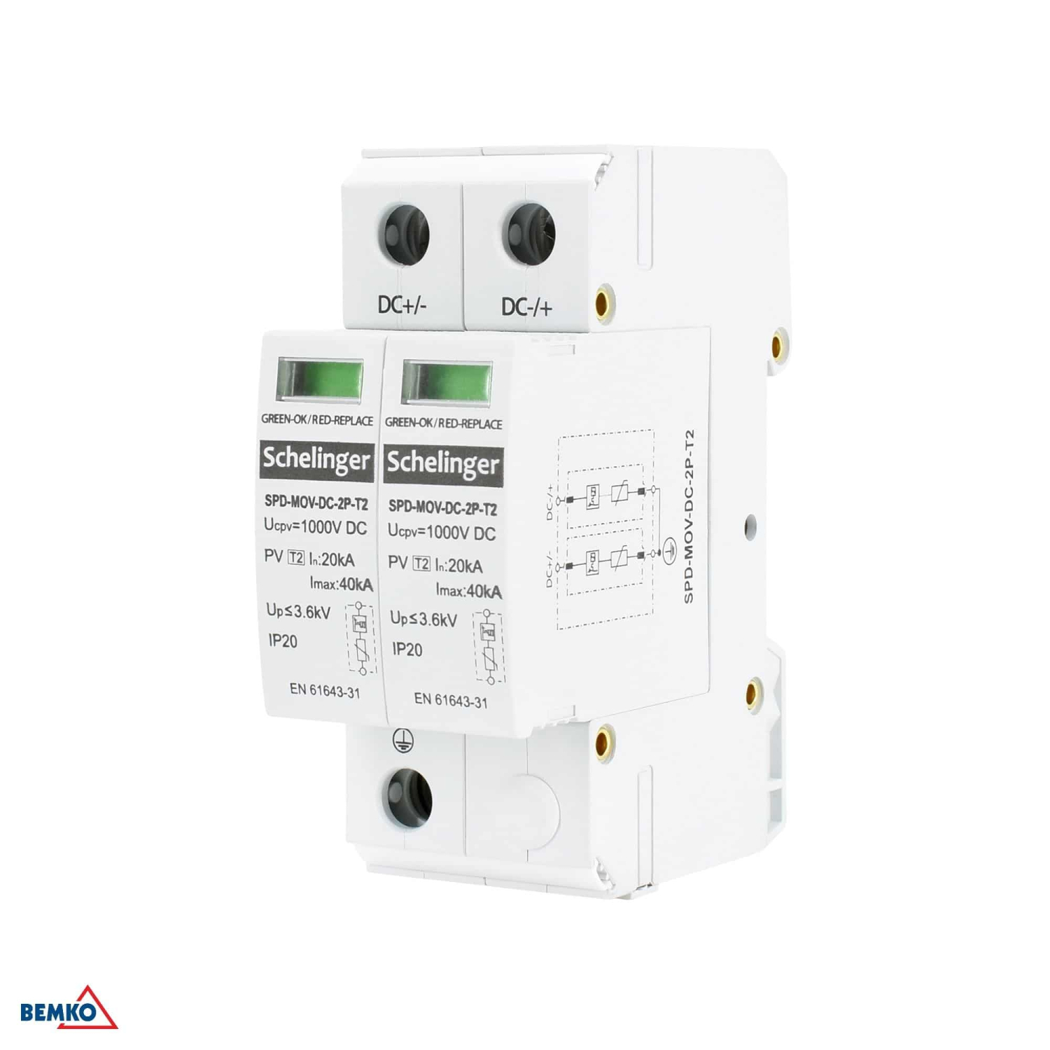 Schelinger Überspannungsschutz 2P DC 1000V Typ T2 (C) A53-SPD-MOV-DC-2P-T2