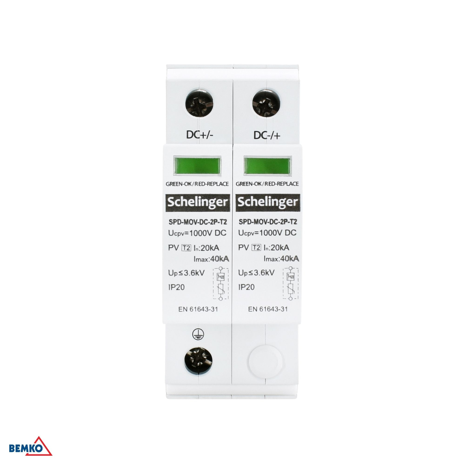 Schelinger Überspannungsschutz 2P DC 1000V Typ T2 (C) A53-SPD-MOV-DC-2P-T2