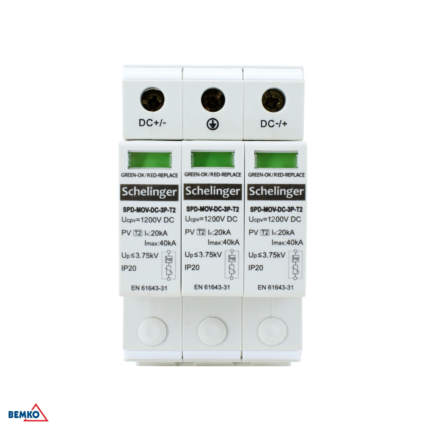 Schelinger Überspannungsschutz 3P 20kA DC 1200V Typ T2 (C) A53-SPD-MOV-DC-3P-T2