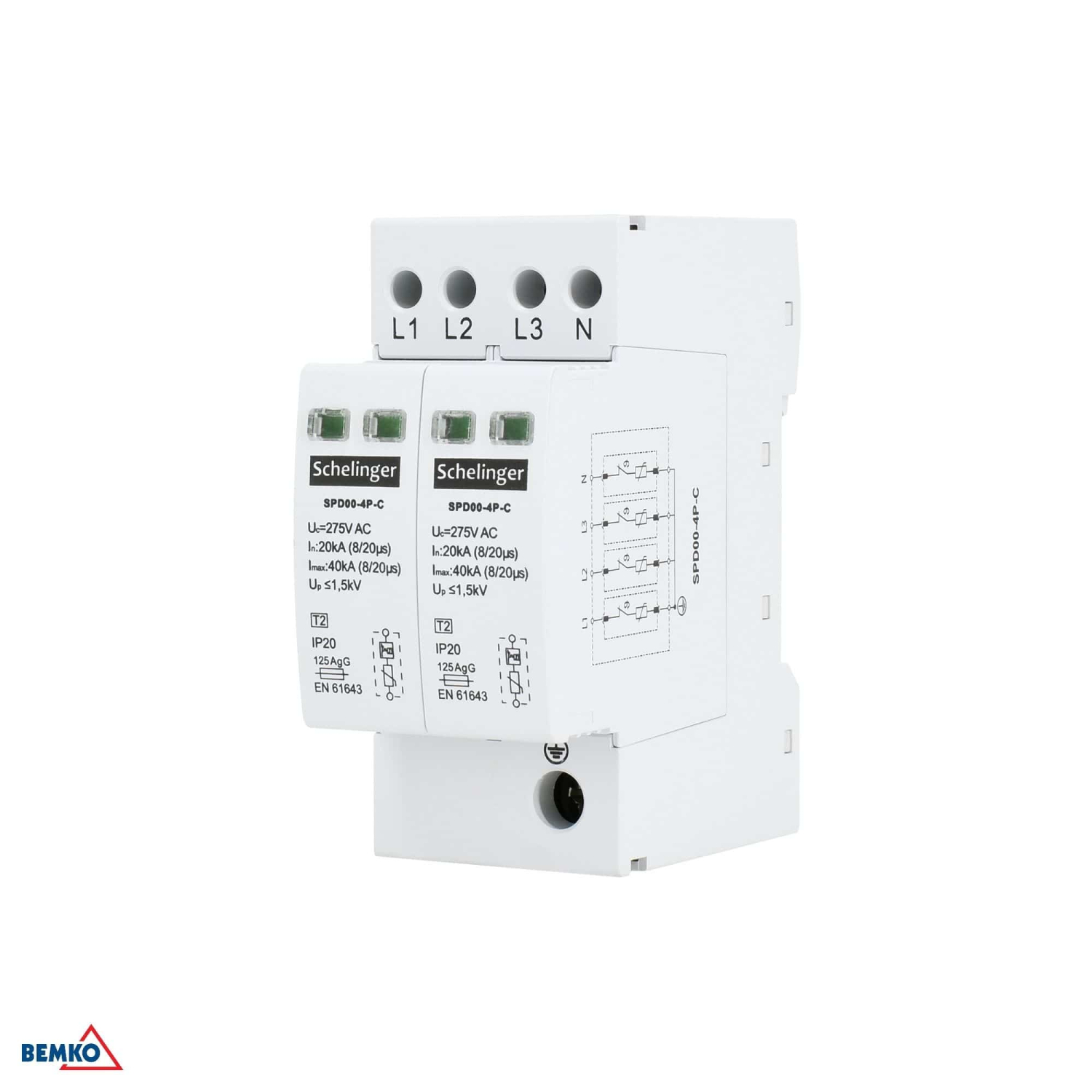 Schelinger Überspannungsschutz MINI 4P KLASSE T2 (C) 40kA A51-SPD00-4P-C