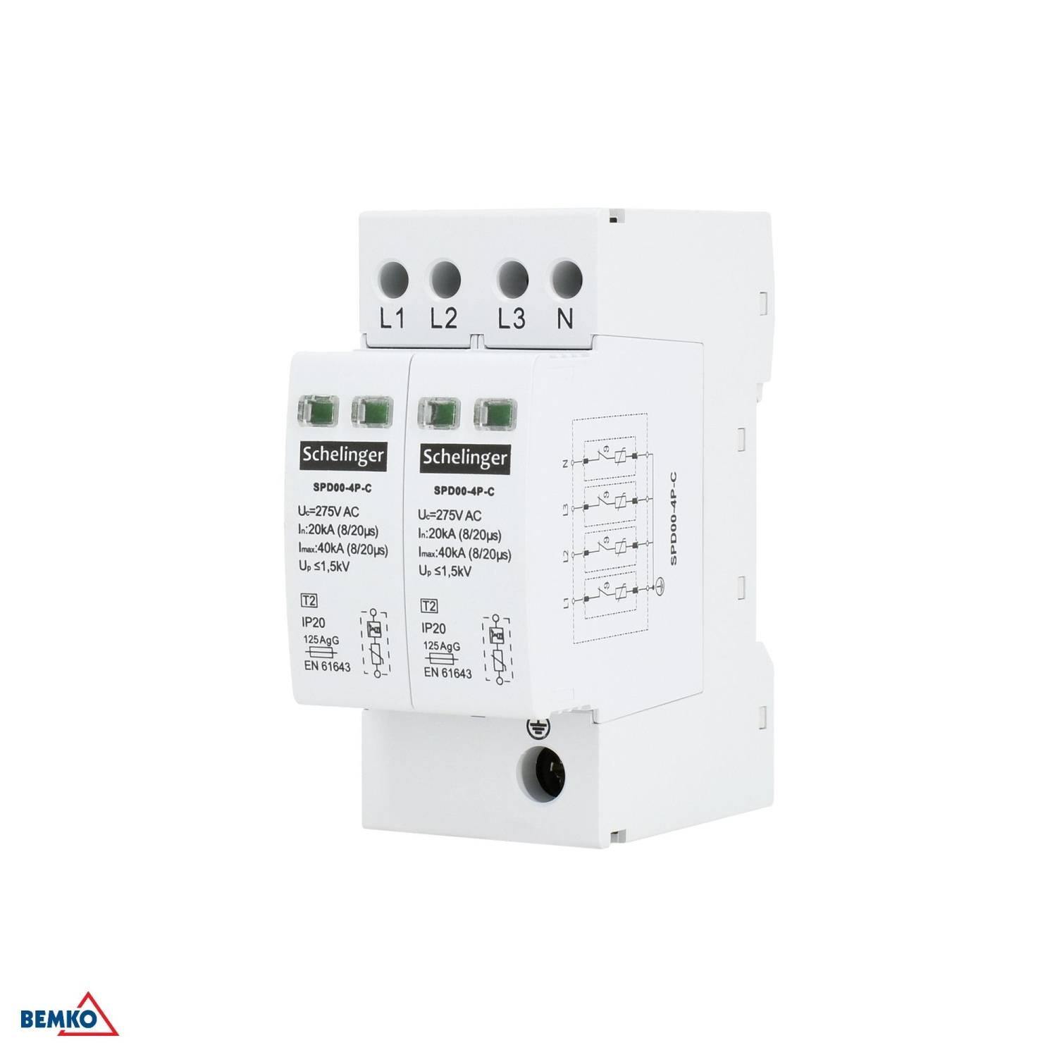 Schelinger Überspannungsschutz MINI 4P KLASSE T2 (C) 40kA A51-SPD00-4P-C