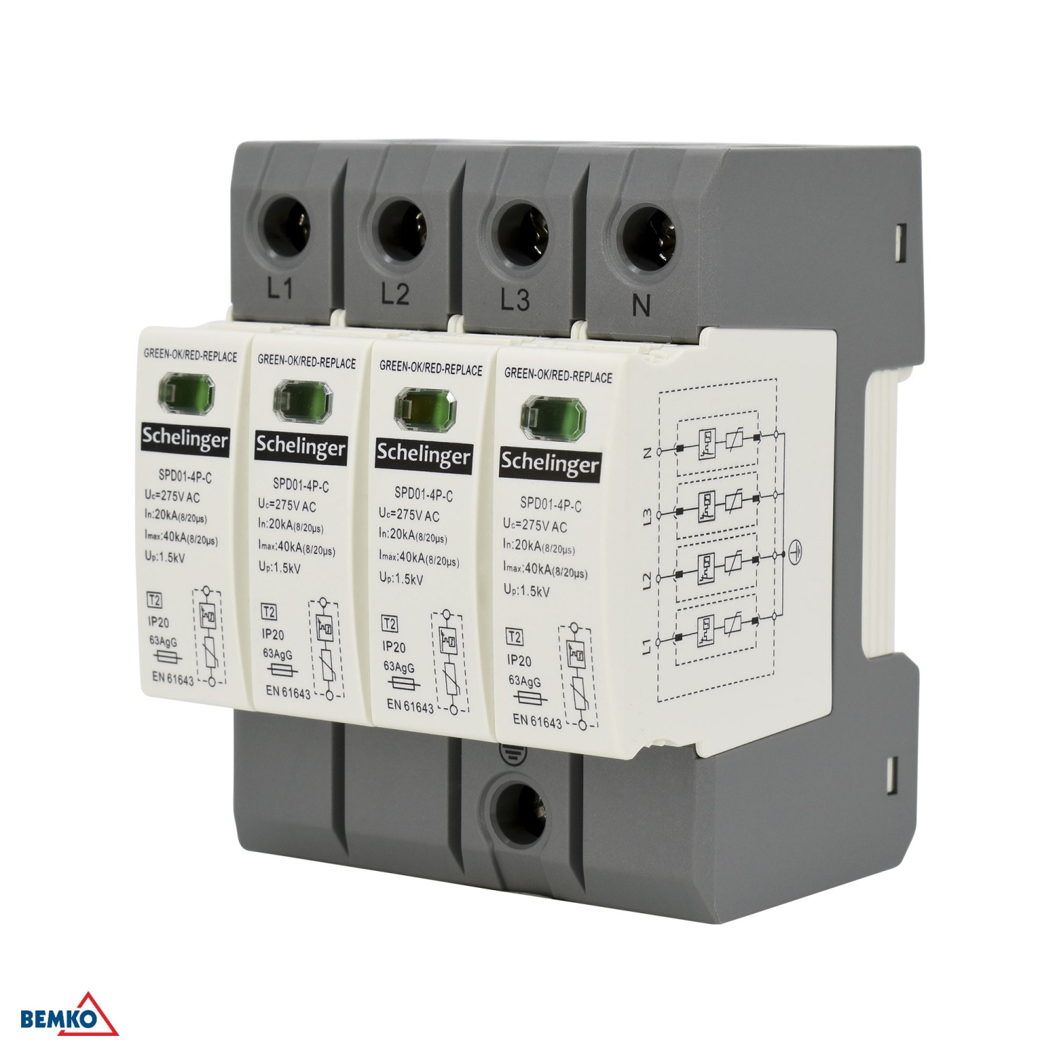 Schelinger Überspannungsschutz 4P 20kA(8/20) Typ T2 (C) A51-SPD01-4P-C