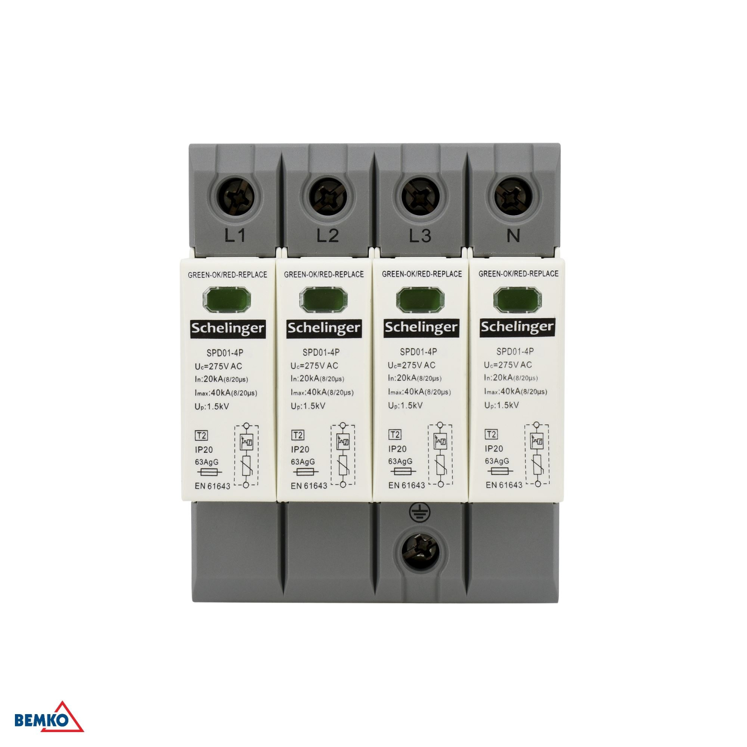Schelinger Überspannungsschutz 4P 20kA(8/20) Typ T2 (C) A51-SPD01-4P-C