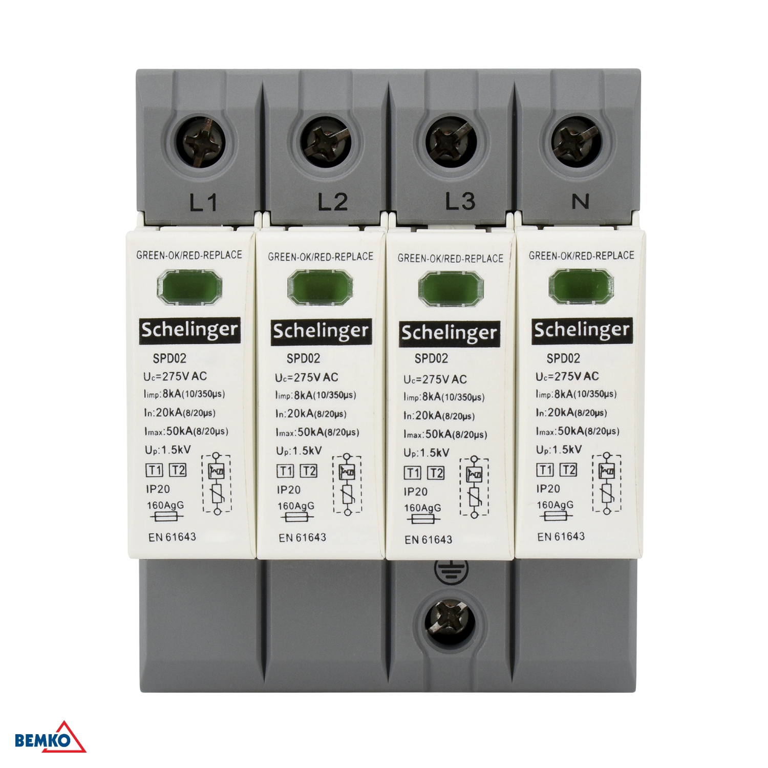 Schelinger Überspannungsschutz 4P 8kA(10/350) Typ T1+T2 (B+C) A51-SPD02-4P-B+C