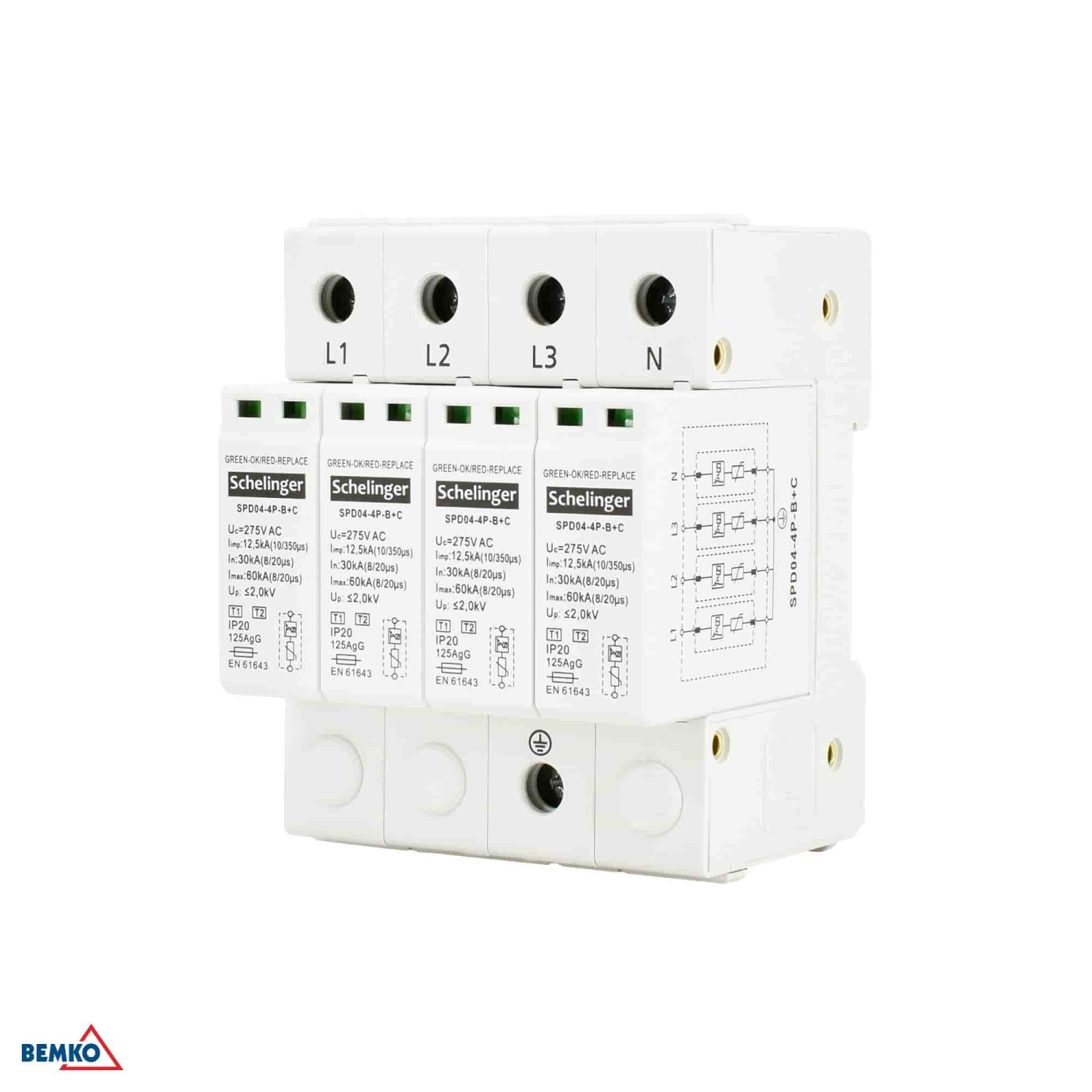 Schelinger Überspannungsschutz 4P 12,5kA(10/350) Klasse T1+T2 (B+C) A51-SPD04-4P-B+C