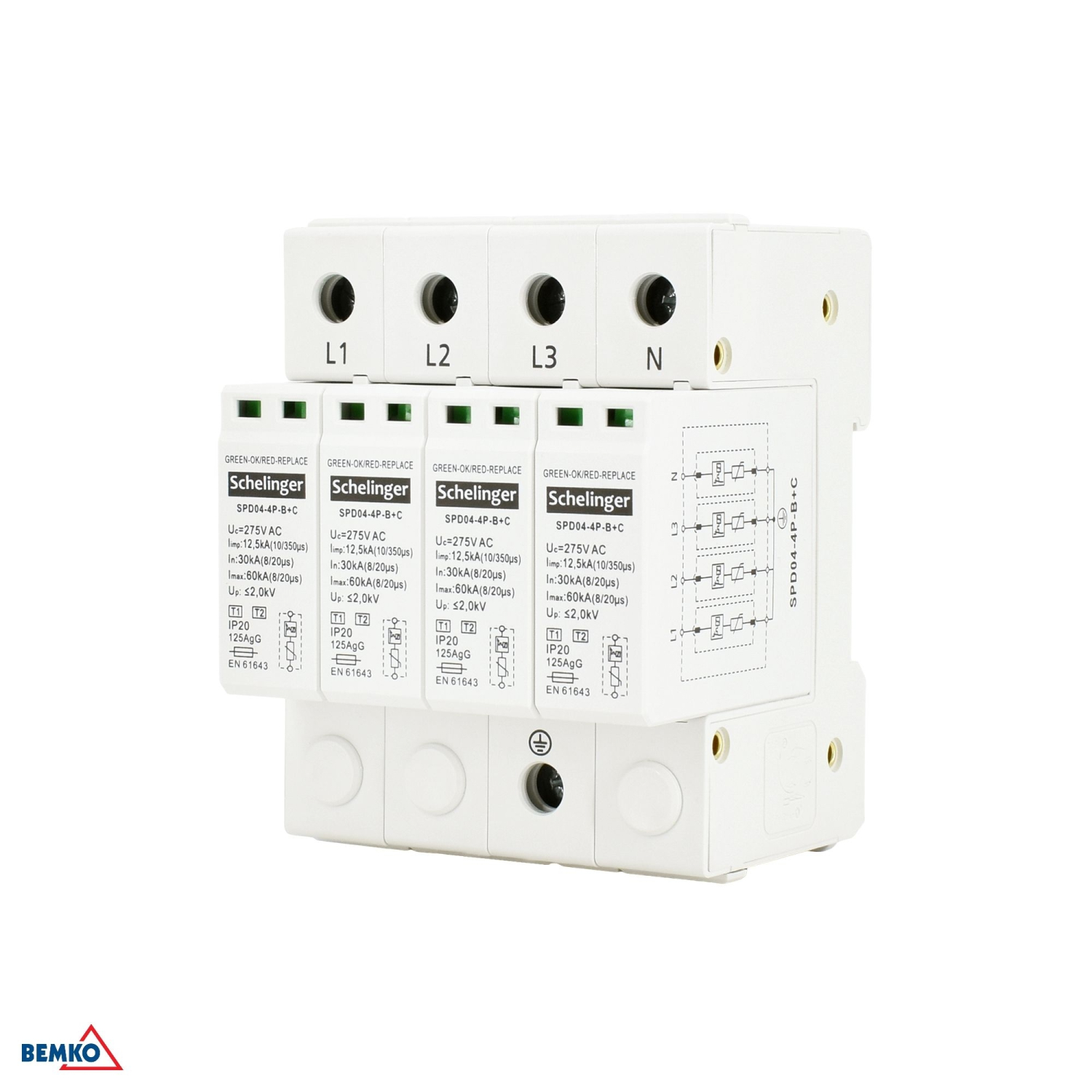 Schelinger Überspannungsschutz 4P 12,5kA(10/350) Klasse T1+T2 (B+C) A51-SPD04-4P-B+C