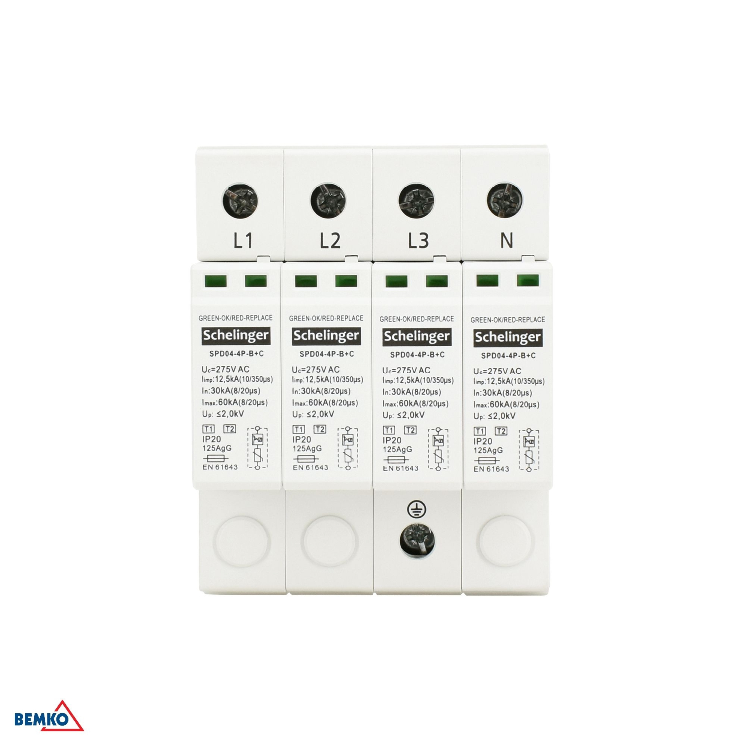 Schelinger Überspannungsschutz 4P 12,5kA(10/350) Klasse T1+T2 (B+C) A51-SPD04-4P-B+C