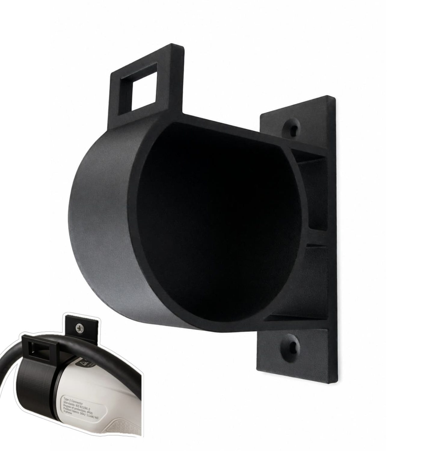 SOIXX Wandhalterung Typ 2 für EV Ladekabel, Schwarz, seitlich rechts, passend für alle Typ 2 Stecker nach DIN EN 62196-1 XEV-2SR-032