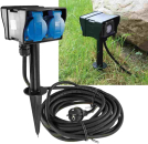 Gartensteckdose IP44 2-fach mit Zeitschaltuhr, Erdspieß, 2m Kabel 22032