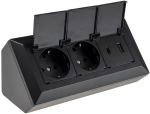 2-fach Steckdosenblock + 2x USB A+C 3,1A schwarz mit Deckel Aufbausteckdosen 23953