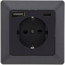 MILOS Steckdose anthrazit mit USB-A USB-C / PD 3.0 Schutzkontakt UP 24036